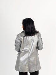 The Genuine Grace – Metallic Silver Leather Blazer
Double-breasted